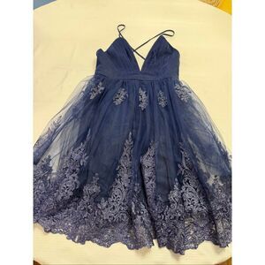 NWT Maniju Navy Blue Lace Cocktail Party Dress Size Medium New